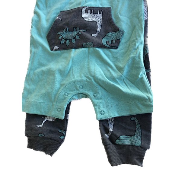 PL:Baby Romper Coverall 2 Pc Set Dark Grey/Teal Dinosaur Design 6M - Picture 6 of 12